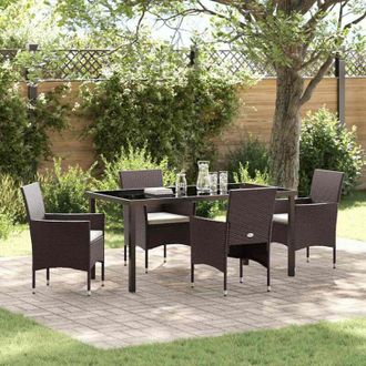 vidaXL Vidaxl - Conjunto De Comedor De Jard&iacute;n Con Coj&iacute;n 5 Pcs Marr&oacute;n Polirat&aacute;n