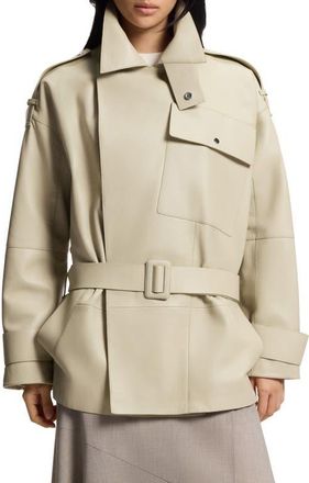 BOSS Satila Short Leather Trench Coat in Pumice at Nordstrom, Size 12