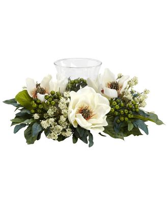 Nearly Natural Magnolia Candelabrum Silk Flower Arrangement