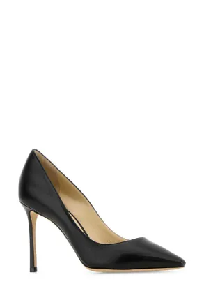 Jimmy Choo London Womens Black Leather Romy 85 Pumps Plastic Salpa Metal Scarpe Con Tacco High Heel Shoes