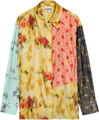 Ganni Panelled Silk Shirt - Multicoloured - 42 (UK14 / L)