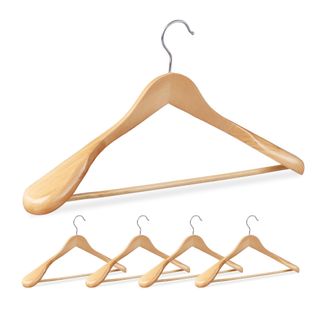 Relaxdays Pack 5 Perchas Traje Anchas, Colgadores Chaquetas, Pantalones, Madera-metal, 24x44,5x5,5 Cm, Natural - Relaxdays