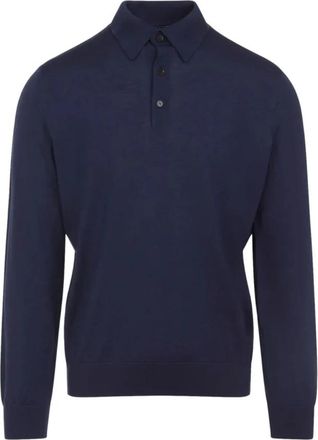 Ermenegildo Zegna Cashmere en Zijde Poloshirt - Heren - Cashmere truien - Blauw - XL - Kasjmier - Truien & Vesten