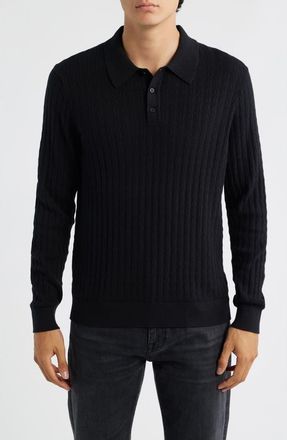 Wax London Oban Black Diamond Stripe Cotton & Cashmere Polo Sweater at Nordstrom, Size Xx-Large