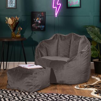 Icon Brand Sirena Scallop Chair Bean Bag & Footstool Pink Velvet Bean Bags in Charcoal