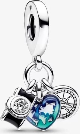 Pandora Camera, Heart & Compass Triple Dangle Charm