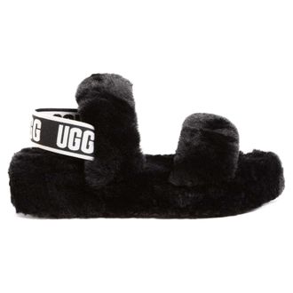UGG Oh Yeah Fur Suede Womens Slingbacks Sandals - Black - Size:UK 4