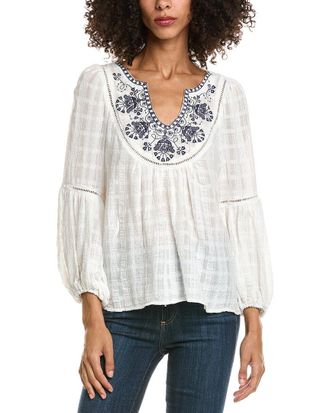 Max Studio Scoop Neck Cross Stitch Blouse
