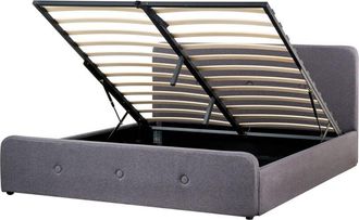 Beliani Beliani - Upholstered eu Super King Size Fabric Bed Frame 6ft Storage Linen Grey Rennes