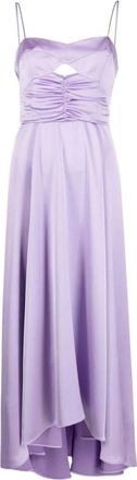 Pinko Lavendel Paarse Geroezelde Uitlopende Jurk - Dames - Maxi kleedjes - Paars - 2XL - Satijn - Kleedjes