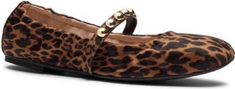 Stuart Weitzman Goldie Stud Ballet Flat in Leopard Nylon Sport Suede at Nordstrom, Size 7.5