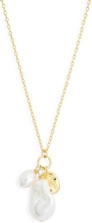 Nordstrom Rack Demi Fine Faux Pearl Charm Necklace in Clear- White- Gold at Nordstrom Rack