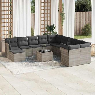 vidaXL Set De Sof&aacute;s De Jard&iacute;n 12 Pzas Y Cojines Rat&aacute;n Sint&eacute;tico Gris