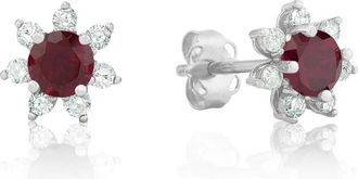 MAX + STONE 14k Yellow or White Gold Gemstone and 4mm Diamond Flower Halo Stud Earrings