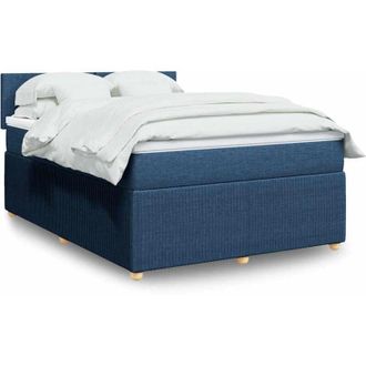 vidaXL Cama Box Spring Con Colch&oacute;n Tela Azul 140x190 Cm Vidaxl