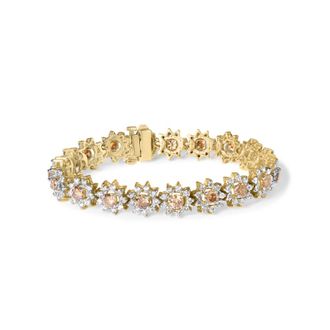 House of Brilliance 14K Yellow Gold 8.00 Cttw Champagne Diamond Floral Cluster Halo Link Bracelet (H-I Color, I1-I2 Clarity)