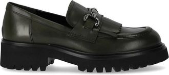 Guglielmo Rotta Militaire groene leren instapper met franje - Dames - Loafers - Groen - 38 1/2 EU - Leer - Schoenen