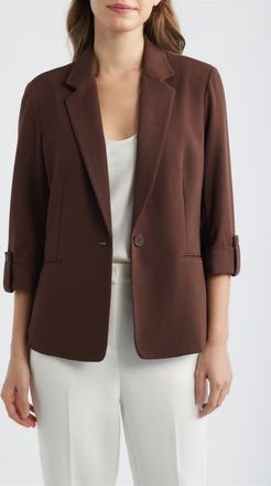 Anne Klein Roll-Tab Sleeve Jacket in Dark Chocolate at Nordstrom, Size Small