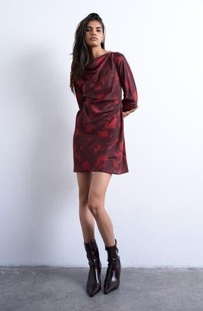 Topshop Drape Neck Long Sleeve Minidress in Burgundy at Nordstrom Rack, Size 8 Us (Fits Like 6-8)