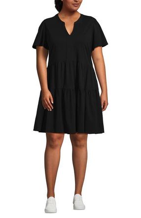 Lands End Plus Size Cotton Jersey Tiered Mini Dress in Black at Nordstrom, Size 3 X