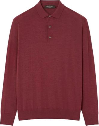 Loro Piana Pruim Wijn Rode Polo Shirt - Heren - V-hals truien - Rood - 2XL - Wol - Truien & Vesten