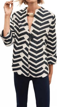 Joseph Ribkoff Geometric Jacquard Trapeze Jacket In Off-White/navy