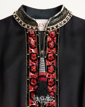 Valentino Top In Doppia Duchesse Lavata Ricamato Donna NERO/MULTICOLOR 44