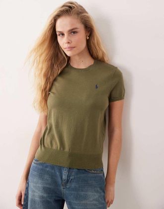 Polo Ralph Lauren Top a maniche corte in maglia di cotone pima con logo verde salice