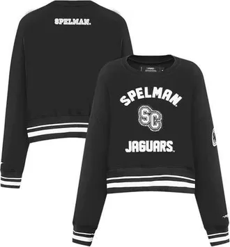 Pro Standard Womens Pro Standard Black Spelman College Jaguars Pearl Cropped Pullover Sweatshirt at Nordstrom, Size X-Large