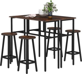 HOMCOM 6-Piece Industrial Bar Table Set - 2 Kitchen Tables With 4 Stools - Brown | TJ Hughes