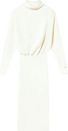 Twinset Geribbelde Gebreide Midi Jurk Off White - Dames - Kleedjes - Wit - XS - Wol - Kleedjes