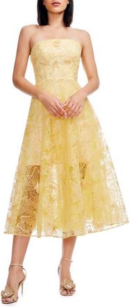 Dress The Population Kailyn Butterfly Lace Strapless Cocktail Dress in Golden Haze at Nordstrom, Size Xx-Large