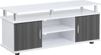 HOMCOM TV Cabinet Unit For TVs Up To 55 With Storage Shelf And Cupboards - Living Room Entertainment Center Media Console - Grey And White Stand Furniture