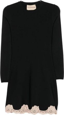 Valentino Jurk met Ronde Hals en Kantdetails - Dames - Korte kleedjes - Zwart - XS - Kleedjes