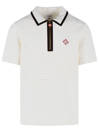 Casablanca White Waffle Stitch Wool Polo Shirt