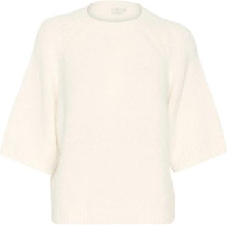 Kaffe Zachte Gebreide Cropped Trui met Patroon - Dames - Ronde hals truien - Wit - XS - Truien & Vesten