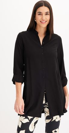 Bonprix Longbluse BONPRIX, Damen, Gr. 36, schwarz, Web, Obermaterial: 100% Viskose, festlich, gerade, Blusen Longbluse, gerade Passform, mit langem Arm, aus V