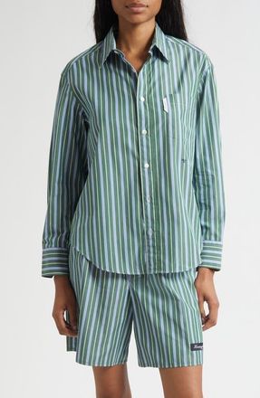 HommeGirls Stripe Oxford Button-Up Shirt in Green Porto Stripe at Nordstrom, Size Small