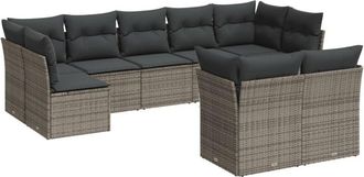 vidaXL Set De Muebles De Jard&iacute;n 9 Pzas Y Cojines Rat&aacute;n Sint&eacute;tico Gris Vidaxl