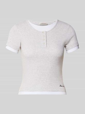 Guess Slim Fit T-Shirt mit Logo-Stitching in Hellgrau Melange, Gr&ouml;&szlig;e XL