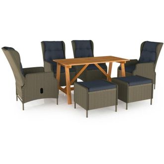 vidaXL Juego De Comedor Para Jard&iacute;n 7 Piezas Marr&oacute;n Vidaxl