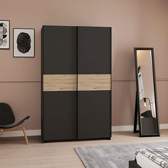 Dmora Armario 2 Puertas Maba, Ropero Dormitorio 2 Estantes, Perchero, 2 Puertas, 120x204h Cm Negro Antracita