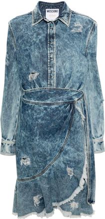 Moschino wraparound distressed-denim dress - women - Cotton - 38 - Blue