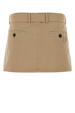 Miu Miu Womens Beige Gabardine Mini Skirt Exterior: Cotton Gonne