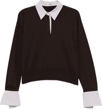 MRZ Polo de manga larga con cuello en contraste - Knitwear - Mujer - Marr&oacute;n - M