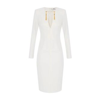 Elisabetta Franchi Ivoor Crepe Jurk met Ketting Manchetknopen - Dames - Korte kleedjes - Beige - S - Kleedjes