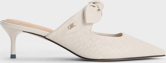 Charles & Keith Jayce Crinkle-Effect Leather Knot-Bow Kitten-Heel Mules