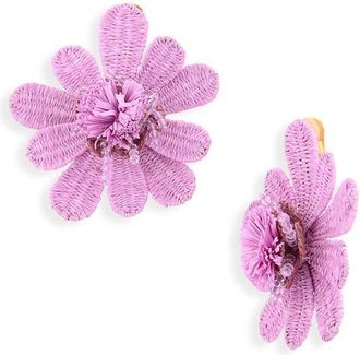 Oscar De La Renta Large Flower Woven Raffia Clip-On Earrings in Lilac at Nordstrom