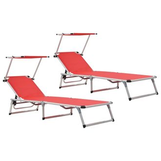 vidaXL Tumbonas Plegables Con Techo 2 Uds Aluminio Y Textilene Rojo Vidaxl