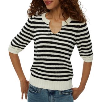 Michael Stars Womens Rosanna Striped Puff Sleeve Sweater In Black